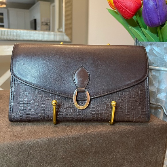 Dior Brown Leather and PVC Trotter Style Wallet/Clutch - Picture 1 of 12